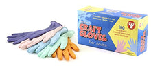 Load image into Gallery viewer, LESS STRESS WITH NO MESS - Keep the stress out of the mess & protect your hands in style! These natural latex, disposable craft gloves come with 100 gloves in a pack & feature 5 inviting colors - pink, orange, blue, green & purple. | ONE SIZE FITS MOST ADULTS - These gloves stretch so they are designed to fit most adults’ hands. They provide better dexterity for your fingertips than any other type of gloves. They are lightly powdered, allowing them to go on & off with ease! | PROTECT YOUR HANDS