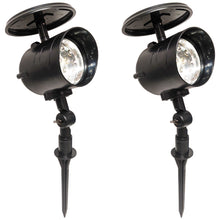Load image into Gallery viewer, 2 Pack Solar Powered LED Spot Lights - Automatic On at Dusk and Off at Sunrise, Sturdy All-Weather Spotlights for Accent Lighting, Safety, & Security
