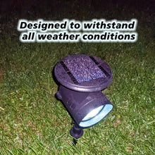 Load image into Gallery viewer, 2 Pack Solar Powered LED Spot Lights - Automatic On at Dusk and Off at Sunrise, Sturdy All-Weather Spotlights for Accent Lighting, Safety, & Security