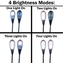 Load image into Gallery viewer, Clip-on Bright Reading Light for Sheet Music Stand, Books, Laptop Keyboard - Dual Flexible Arms, 4 LED Brightness Modes, Powered by USB or Batteries