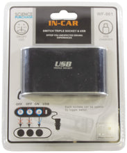 Load image into Gallery viewer, Car Triple Socket Splitter with Independent On/Off Switches, One USB Port