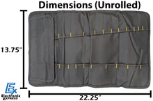 Load image into Gallery viewer, Portable 22 Pocket Tool Holder with 15 Socket Slots, Organizer Rolls into Bag with Handle, Ideal for Travel and On-Site Jobs, Measures 22" x 14" Unrolled
