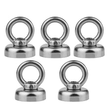 Load image into Gallery viewer, 5 Pack Salvage Magnet, 22 Pounds Magnetic Hook, Round Base Magnet Fastener with Eyebolt, Steel NdFeB Pot