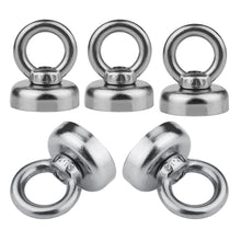 Load image into Gallery viewer, 5 Pack Salvage Magnet, 22 Pounds Magnetic Hook, Round Base Magnet Fastener with Eyebolt, Steel NdFeB Pot