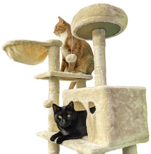 Load image into Gallery viewer, Beige Cat Tree Tower for Indoor Cats & Kittens, 57" Tall Multi-Level with Comfy Perch & Basket, Hideaway Condo, Sisel Scratcher Posts & Mini Ladder