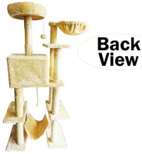 Load image into Gallery viewer, Beige Cat Tree Tower for Indoor Cats & Kittens, 57" Tall Multi-Level with Comfy Perch & Basket, Hideaway Condo, Sisel Scratcher Posts & Mini Ladder