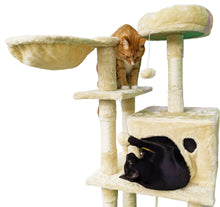 Load image into Gallery viewer, Beige Cat Tree Tower for Indoor Cats & Kittens, 57" Tall Multi-Level with Comfy Perch & Basket, Hideaway Condo, Sisel Scratcher Posts & Mini Ladder