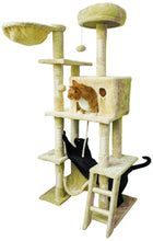 Load image into Gallery viewer, Beige Cat Tree Tower for Indoor Cats & Kittens, 57" Tall Multi-Level with Comfy Perch & Basket, Hideaway Condo, Sisel Scratcher Posts & Mini Ladder