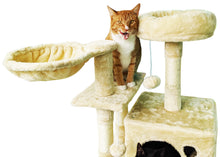 Load image into Gallery viewer, Beige Cat Tree Tower for Indoor Cats & Kittens, 57" Tall Multi-Level with Comfy Perch & Basket, Hideaway Condo, Sisel Scratcher Posts & Mini Ladder