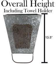 Load image into Gallery viewer, Farmhouse Galvanized Steel Wall Box with Towel Bar, Rustic Vintage Style Bathroom or Kitchen Decor Accessory, 8" x 4.2" x 13.5"