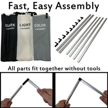 Load image into Gallery viewer, 3 Section Laundry Basket for Dark, Light, and Color Clothes Hamper, Collapsible Design with Carry Handle, 26" Long x 15" Wide x 23.5" Tall