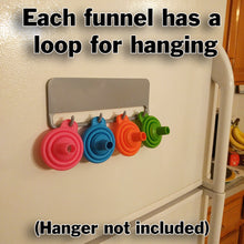 Load image into Gallery viewer, 4 Pack Collapsible Silicone Funnels - Reusable, for Refilling Water Bottles, Soap Dispensers, Liquids