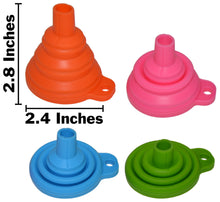 Load image into Gallery viewer, 4 Pack Collapsible Silicone Funnels - Reusable, for Refilling Water Bottles, Soap Dispensers, Liquids