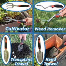 Load image into Gallery viewer, 4 Piece Gardening Tool Set - Transplant Trowel, Hand Cultivator Rake, Hand Trowel, and Weed Remover