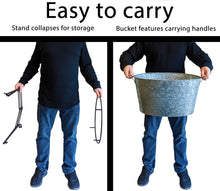 Load image into Gallery viewer, 10.5" Tall 8 Gallon Free-Standing Galvanized Metal Beverage Tub with Removable Stand, Wooden Carry Handles - Ice Bucket Drink Holder for Indoor or Outdoor Party