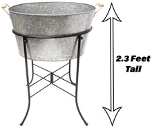 Load image into Gallery viewer, 10.5" Tall 8 Gallon Free-Standing Galvanized Metal Beverage Tub with Removable Stand, Wooden Carry Handles - Ice Bucket Drink Holder for Indoor or Outdoor Party