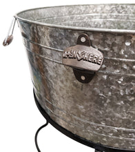 Load image into Gallery viewer, 30" Tall Free-Standing Galvanized Metal Beverage Tub with Removable Stand, Wooden Carry Handles & Built-in Bottle Opener - Ice Bucket Drink Holder