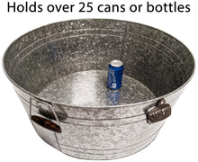 Load image into Gallery viewer, 30" Tall Free-Standing Galvanized Metal Beverage Tub with Removable Stand, Wooden Carry Handles & Built-in Bottle Opener - Ice Bucket Drink Holder