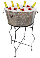 Load image into Gallery viewer, 30" Tall Free-Standing Galvanized Metal Beverage Tub with Removable Stand, Wooden Carry Handles & Built-in Bottle Opener - Ice Bucket Drink Holder