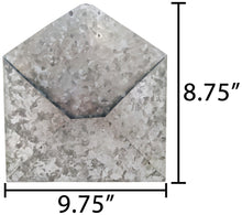 Load image into Gallery viewer, Galvanized Metal Hanging Envelope Shaped Mail Holder Wall File - Rustic Country Theme Functional Decoration Holds Papers, Letters (9.75" x 10.75")