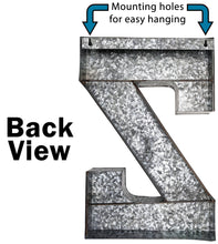 Load image into Gallery viewer, Huge 20" Metal Letter Z Wall Décor, Silver with Rusted Edges, Galvanized Wall Mountable Decoration for Country, Mid-Century, or Farmhouse Theme