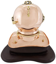Load image into Gallery viewer, 8 Inch Solid Copper and Brass Miniature Replica 1941 U.S. Navy Mark IV Diving Helmet with Wooden Display Stand, Nautical Marine Memorabilia Decoration