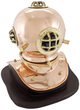Load image into Gallery viewer, 8 Inch Solid Copper and Brass Miniature Replica 1941 U.S. Navy Mark IV Diving Helmet with Wooden Display Stand, Nautical Marine Memorabilia Decoration