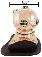 Load image into Gallery viewer, 8 Inch Solid Copper and Brass Miniature Replica 1941 U.S. Navy Mark IV Diving Helmet with Wooden Display Stand, Nautical Marine Memorabilia Decoration