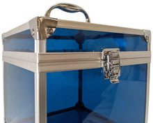 Load image into Gallery viewer, See-through Blue Acrylic and Metal Storage Box Container with Latch and Handle, Measures 7.5" x 7.1" x 7.25", Holds Playing Cards, Jewelry, Toiletries, and more - by SciencePurchase