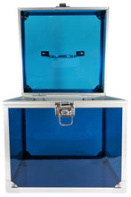 Load image into Gallery viewer, See-through Blue Acrylic and Metal Storage Box Container with Latch and Handle, Measures 7.5" x 7.1" x 7.25", Holds Playing Cards, Jewelry, Toiletries, and more - by SciencePurchase