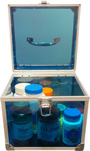 Load image into Gallery viewer, See-through Blue Acrylic and Metal Storage Box Container with Latch and Handle, Measures 7.5" x 7.1" x 7.25", Holds Playing Cards, Jewelry, Toiletries, and more - by SciencePurchase