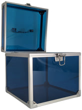 Load image into Gallery viewer, See-through Blue Acrylic and Metal Storage Box Container with Latch and Handle, Measures 7.5" x 7.1" x 7.25", Holds Playing Cards, Jewelry, Toiletries, and more - by SciencePurchase