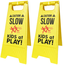 Load image into Gallery viewer, Caution! SLOW - KIDS at PLAY! Sign, Double Sided, High Visibility Yellow Color, Fold-Out with Handle