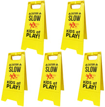 Load image into Gallery viewer, Caution! SLOW - KIDS at PLAY! Sign, Double Sided, High Visibility Yellow Color, Fold-Out with Handle