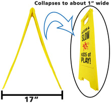 Load image into Gallery viewer, Caution! SLOW - KIDS at PLAY! Sign, Double Sided, High Visibility Yellow Color, Fold-Out with Handle