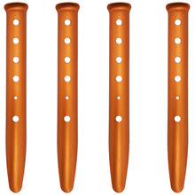 Load image into Gallery viewer, Set of 4 Orange Color Aluminum Tent Stakes for Camping in Sand or Snow - Sturdy Design Withstands Wind & Rain - Suitable for Outdoor Tents, Canopy