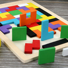 Load image into Gallery viewer, 40 Piece Wooden Brain Teaser Puzzle, Solve by Fitting All Pieces Into Frame or Use Creativity to Design Artwork, Montessori Tangram Educational Toy
