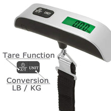 Load image into Gallery viewer, Electronic Backlit Luggage Scale with 110lb (50kg) Capacity and .02lb (10g) Graduation, Thermometer - (Battery Included)