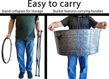 Load image into Gallery viewer, 30" Tall Free-Standing Galvanized Metal Beverage Tub with Removable Stand, Wooden Carry Handles & Built-in Bottle Opener - Ice Bucket Drink Holder