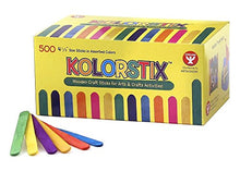 Load image into Gallery viewer, VARIETY PACK WOOD CRAFT STICKS – Each 500 piece variety box contains a mix of Red, Orange, Yellow, Green, Blue and Purple. The stick dimensions are 4.5” x 3/8”. The amount of each color will vary in every box, but there are around the same number of each. | SMOOTH AND SPLINTER FREE – How frustrating is it to be working on a fun craft project and get an annoying splinter from the wood popstix you are using? These craft sticks are super smooth and splinter free! | ATTACH EASILY TO EACH OTHER - u