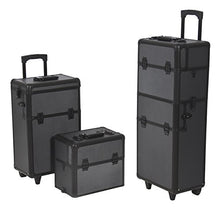 Load image into Gallery viewer, 2-in-1 rolling lockable makeup train case (2 keys included) | Features a large base compartment and detachable top case compartment | High quality aluminum frame and reinforced corners for extra durability | Soft lined interior that protects stored items | Includes shoulder strap for traveling and outdoor use
