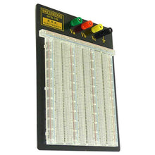 Load image into Gallery viewer, Clear / see-thru making it easier for students to learn prototyping using breadboards | Aluminum backing, binding posts, nickel plated clips | Terminal Strips: 3 | Bus Strips: 5 | Contact Points: 2,390