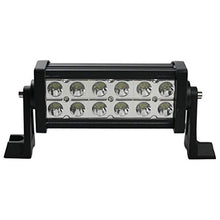 Load image into Gallery viewer, Multiple Voltage: Input 10-30V DC. Must be wired to power supply (not included) | High intensity light bar with 12 extremely bright 3w LEDs. Waterproof rate: IP67. | Color Temperature: 6000K, 3000 Lumens. Extremely bright even in daylight. | Suitable for off road vehicles, ATV's, UTV's, construction vehicles, farm vehicles and trucks | Measures 8.25" L x 3.5" W x 3.25" H (without bracket)
