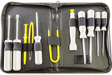 Load image into Gallery viewer, 3/16" Flat Screwdriver, 1/8" Flat Screwdriver, #1 Phillips Screwdriver, #0 Phillips Screwdriver | T15 Star (hexalobular internal) Screwdriver, 1/4" Nut Driver, 3/16" Nut Driver | IC Extractor, IC Inserter (14 to 16 Pin ICs), Assembly Tweezers | All tools are neatly stored in the included zipper carrying case |