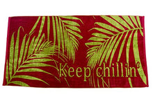 Load image into Gallery viewer, Red Keep Chillin' Velour Beach Towel | 36" x 70", GSM 400 | Machine Washable, Tumble Dry on Low | Made from natural materials and free of harmful chemicals and synthetic materials | Manufactured and quality controlled by Friends & Home