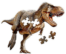 Load image into Gallery viewer, Tyrannosaurus (T-Rex) Dinosaur jigsaw puzzle, 36x jumbo pieces | Suitable for children 4+ years | Measures 26 x 32 inches once assembled | Includes 10 x bonus dinosaur themed pieces - stegosaurus, rebeosaurus, triceratops, 2 dino-eggs, t-rex skull and 4 x dino footprints | Comes with a large (34.25" x 9.84") dinosaur poster