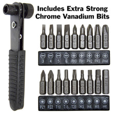 Load image into Gallery viewer, Right Angle Close Quarters Ratcheting Reversible Screwdriver Set with 18 Bits
