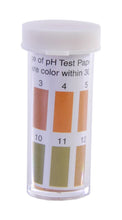 Load image into Gallery viewer, Pack of 100 Wide Range pH Test Paper, pH Range 1-14, 12mm Length, 3mm Width