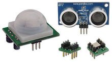 Load image into Gallery viewer, Four of Parallax's most popular sensors are brought together in this sample pack | Kit Includes: PING))) Ultrasonic Distance Sensor, Memsic 2125 Dual-axis Accelerometer, ColorPAL Color Sensor, PIR Motion/Proximity Sensor | These smart sensors detect distance, tilt and acceleration, color, and proximity or motion | Use them independently, or combine them to create an elaborate project |