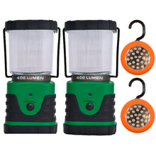 Load image into Gallery viewer, This lantern shines 400 lumens of LED light; one of the brightest on the market | Compact, only 8 inches tall, which makes it the perfect size for basements, garages, hiking, camping trips, or in emergencies | Green 'locator' LED flashes every 5 seconds on standby mode - find this lantern even when it's dark! *note this light uses very little battery power* | Water-resistant, reinforced case | Including Round Magnetic LED Light, an $8 value